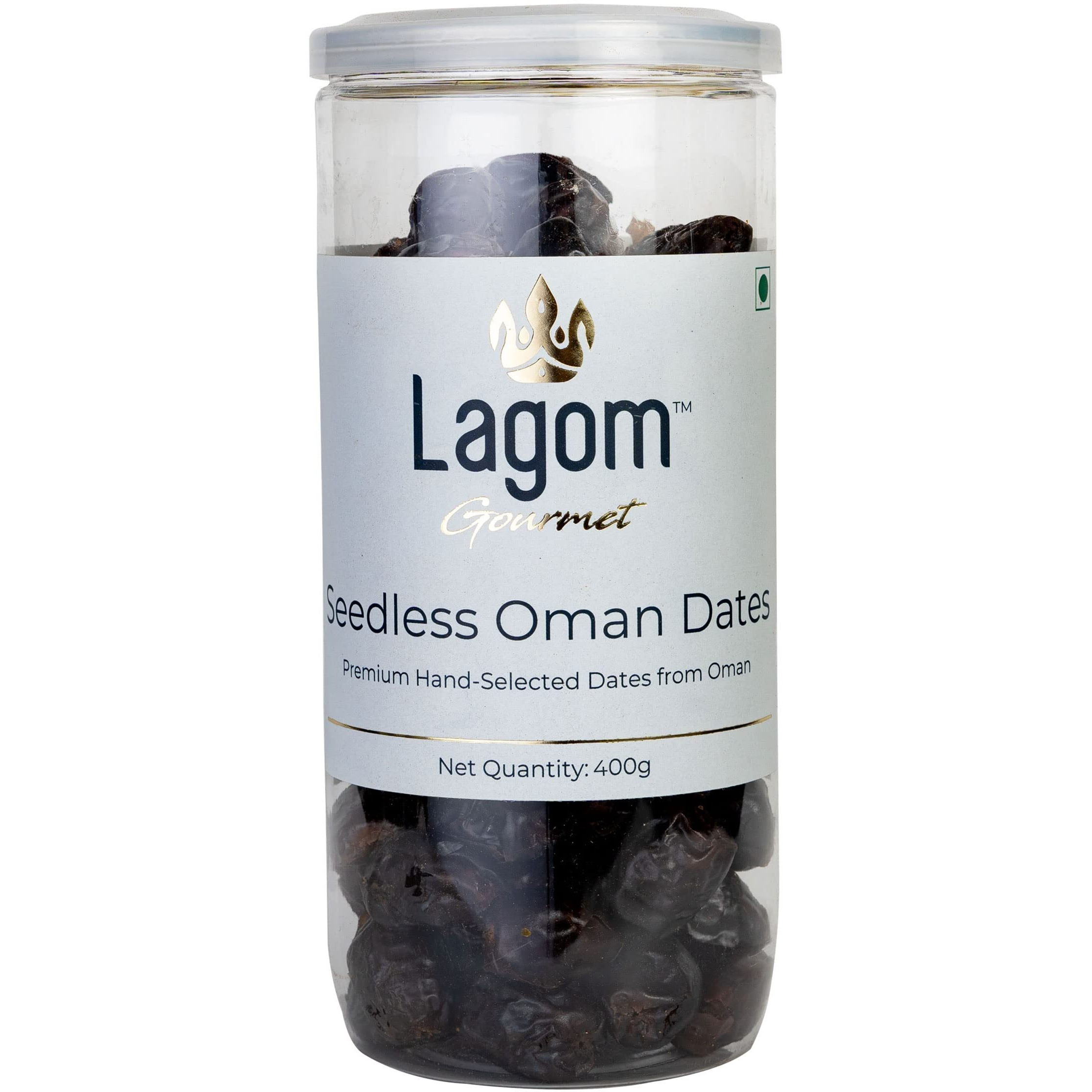 Lagom Gourmet Seedless Omani Dates 400g | All Natural | No Preservatives | No Added Sugar | Gluten Free | Vegan | Plant Based | Non GMO | Dates Dry Fruits | Khajur | Khajoor | Khejur