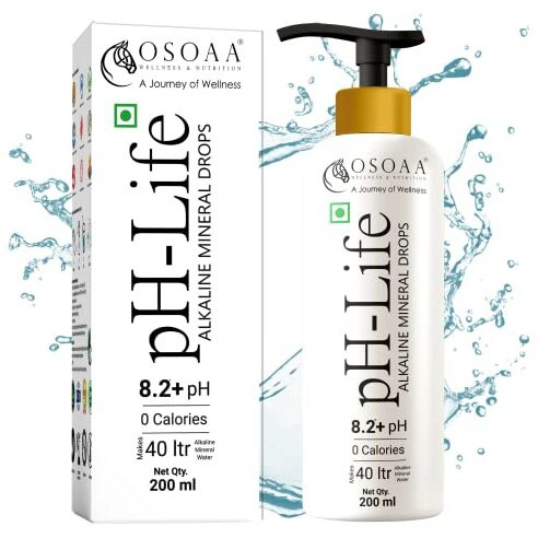 OSOAA Ph-Life Vegetarian Alkaline Mineral Water Drops (200Ml)|Makes 40L Alkaline Water|8.2+ Ph Booster Drops For Ro Water|14 Minerals,0 Calorie|Drinking Water Enhancer Liquid