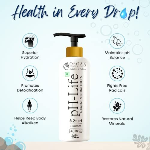 OSOAA Ph-Life Vegetarian Alkaline Mineral Water Drops (200Ml)|Makes 40L Alkaline Water|8.2+ Ph Booster Drops For Ro Water|14 Minerals,0 Calorie|Drinking Water Enhancer Liquid