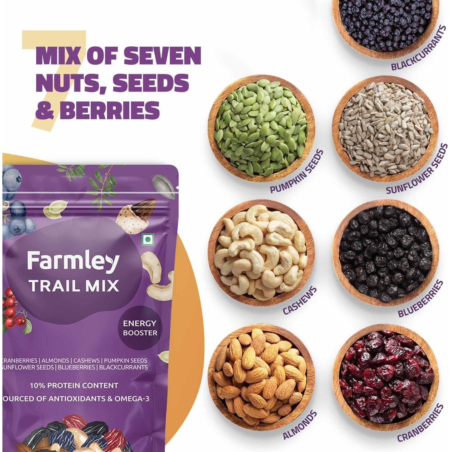 Farmley Premium Trail Mix | 160g | 7 Superfood in 1 Mix | Mixed Dry Fruits, Dry Fruits Mix, Nuts and Dry Fruits Contains Almonds, Pumpkin Seeds, Cashew, Sunflower Seeds, Blueberries (Pack of 1)