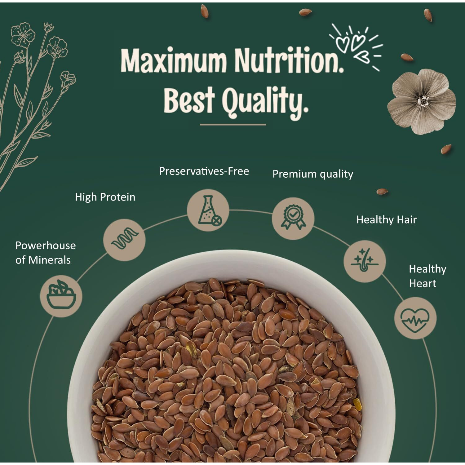 Khari Foods Organic Flax Seeds 500g, Fat Loss, Omega 3 & Anti-oxidants Rich, Gluten Free (500g)