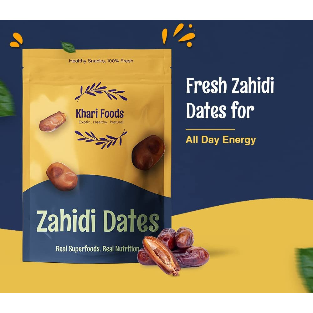 Khari Foods Premium Dried Zahidi Brown Dates, Khajur / Khajoor Dry Fruits, Energy Booster, High Fibre, Healthy Snacks (500g)
