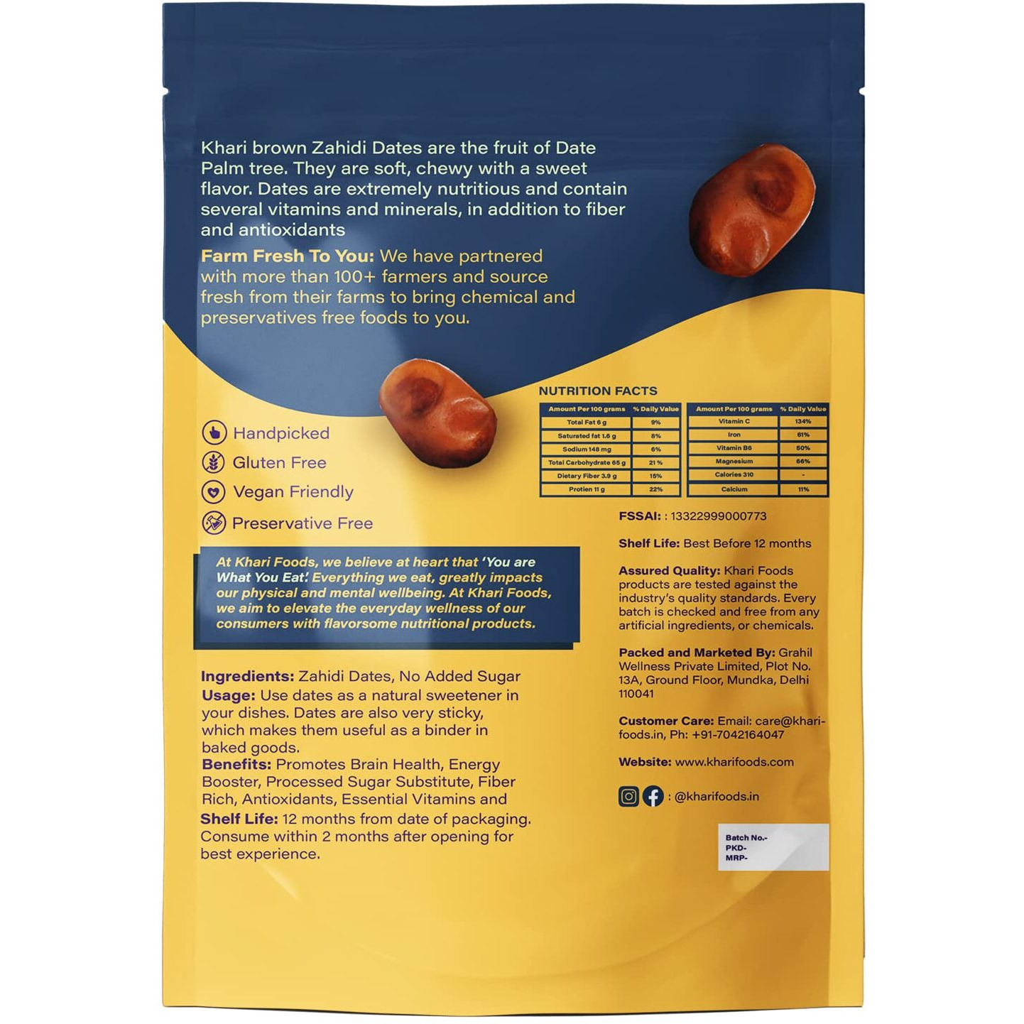 Khari Foods Premium Dried Zahidi Brown Dates, Khajur / Khajoor Dry Fruits, Energy Booster, High Fibre, Healthy Snacks (500g)