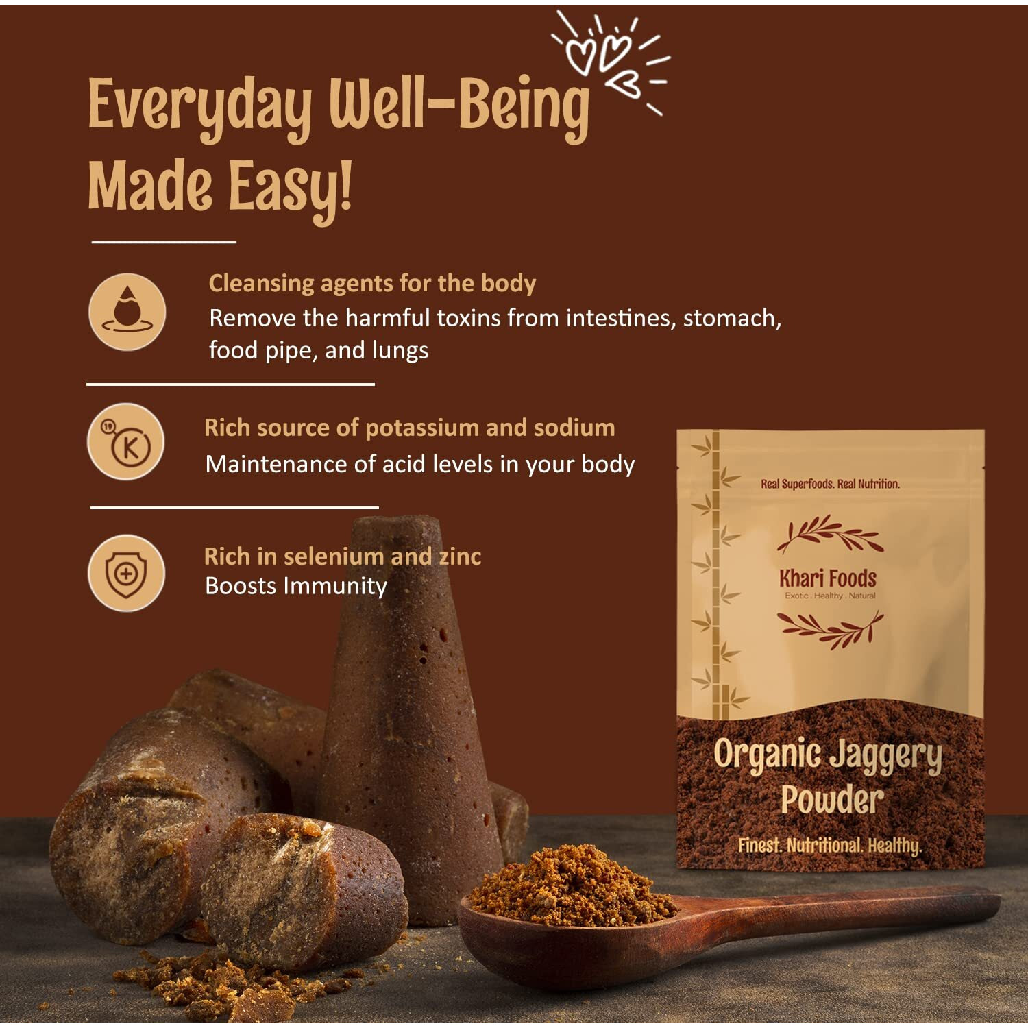 Khari Foods Pure Organic Jaggery Powder 1kg, Gur Powder, No Preservatives Guaranteed