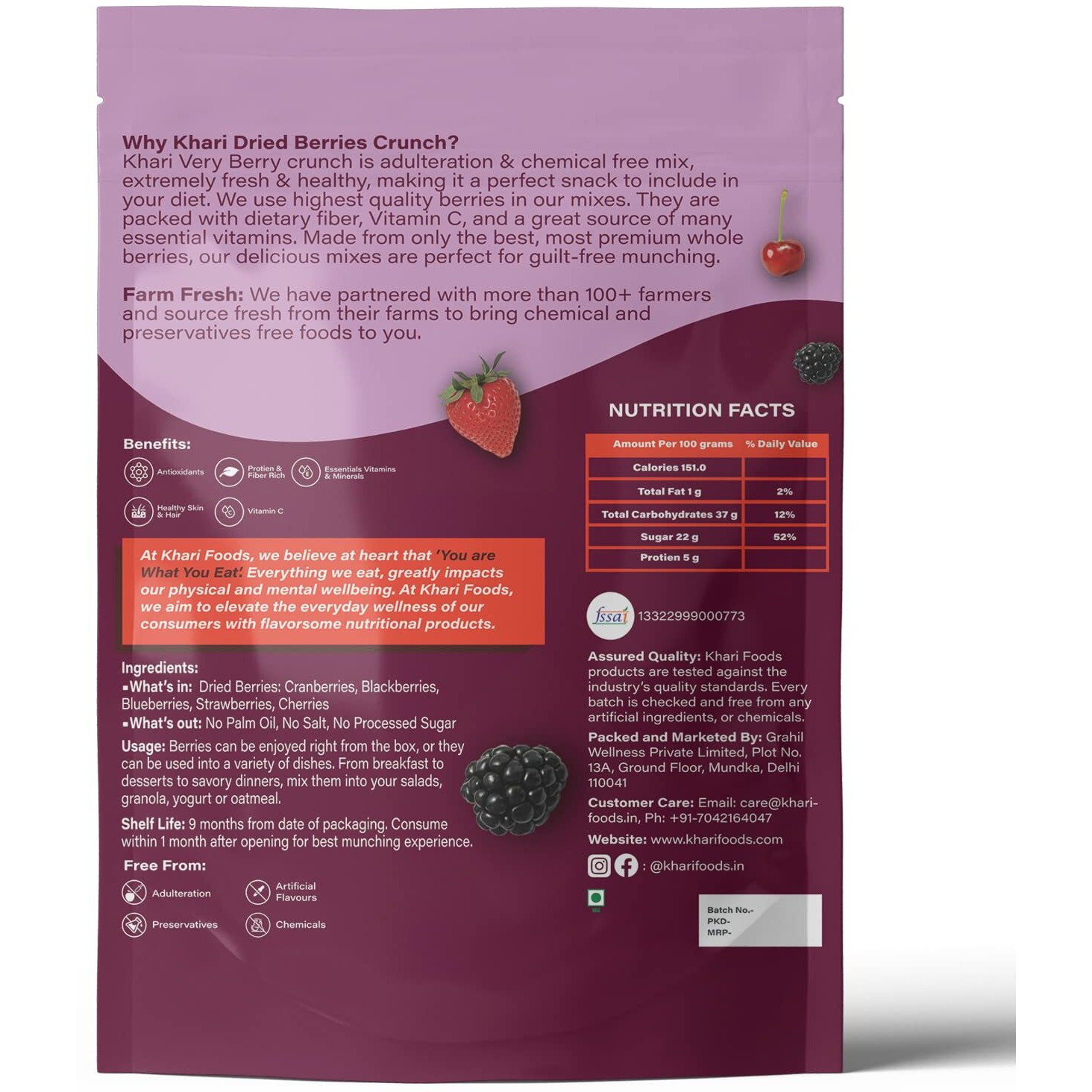 Khari Foods Very Berry Crunch 250g, Dried Berries Mix With Cranberries, Blackberries, Blueberries, Strawberries, Cherries, Healthy Snacks