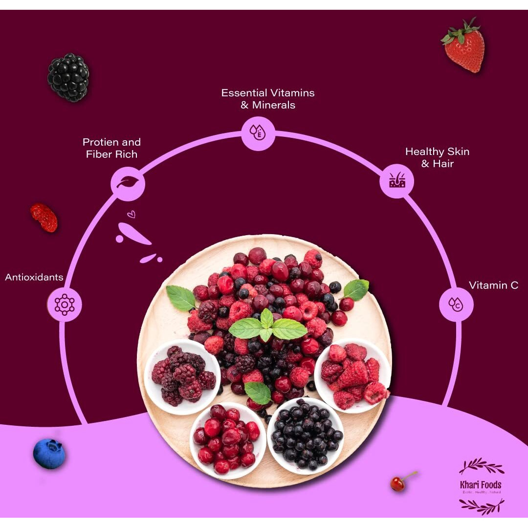 Khari Foods Very Berry Crunch 250g, Dried Berries Mix With Cranberries, Blackberries, Blueberries, Strawberries, Cherries, Healthy Snacks