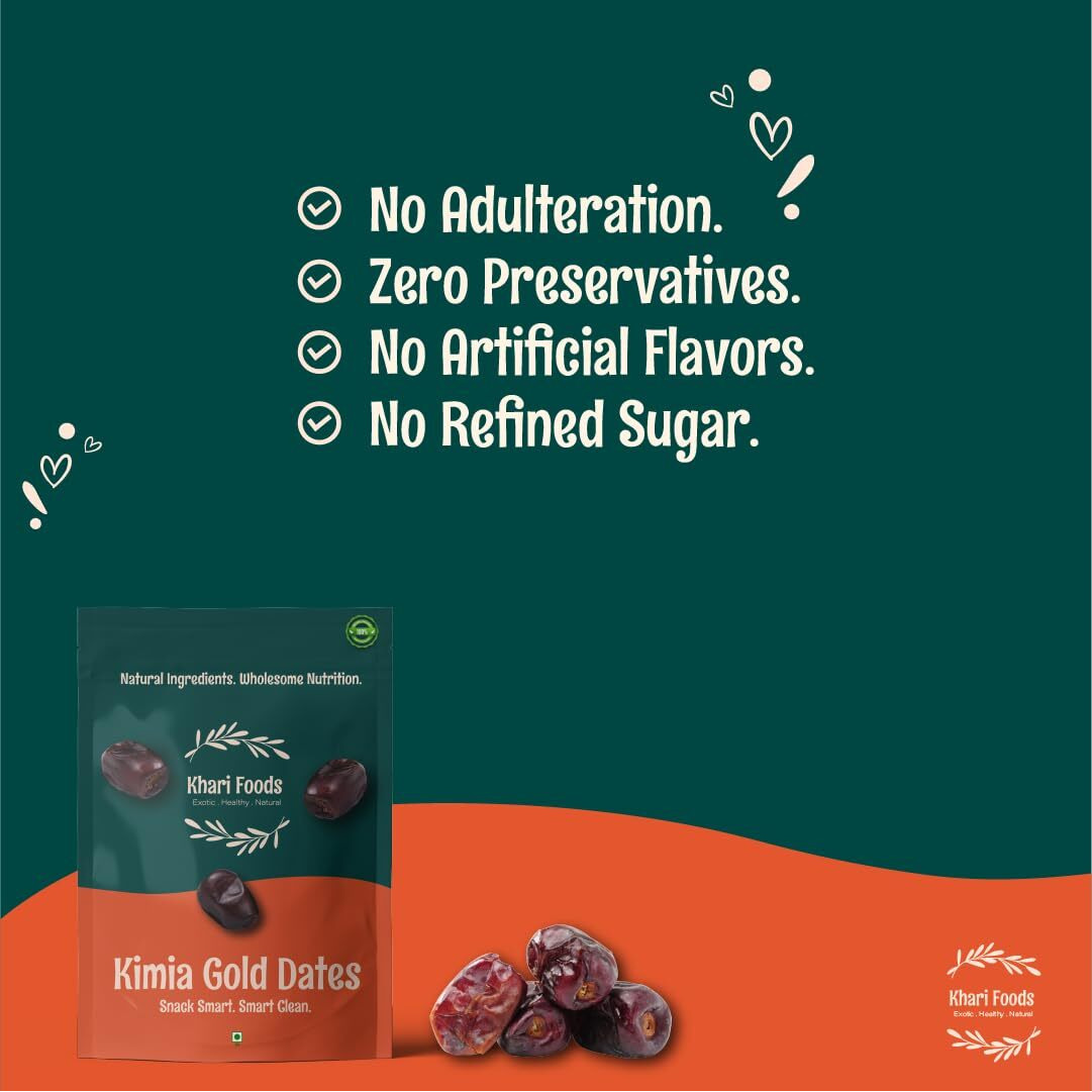Khari Foods Premium Black Kimia Gold Dates, High Fibre, Soft Khajur/khajoor, Energy Booster, Clean Health Snacks (1kg)