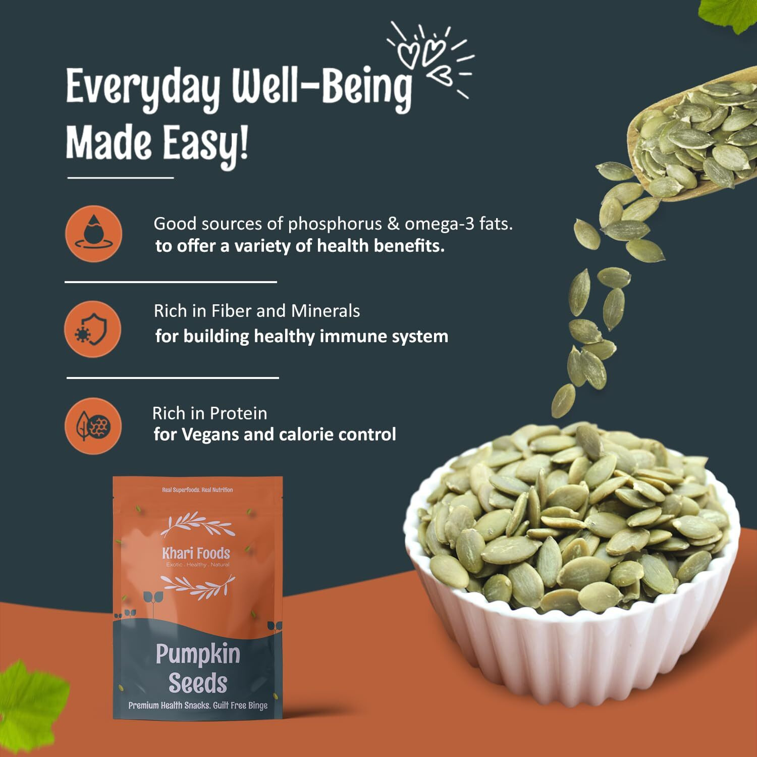 Khari Foods Premium Pumpkin Seeds, High Fibre, Immunity Superfoods, Healthy Seeds For Snacking (400g)