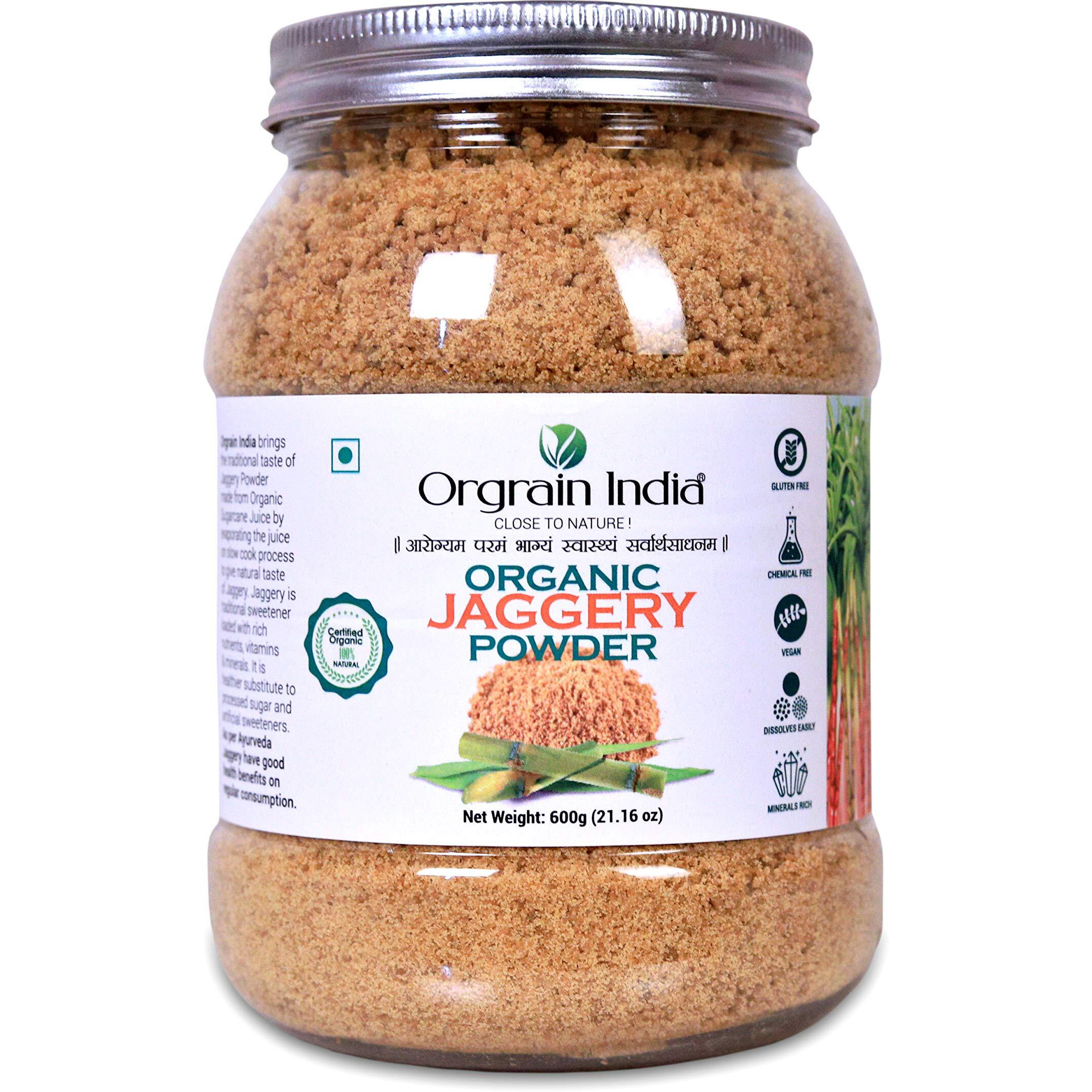 Orgrain India Organic Jaggery Powder, 1.8 Kg (Pack of 3*600g) | Hand Crushed Gur Powder | Organically Grown | No Preservatives Added | No Artificial Flavors