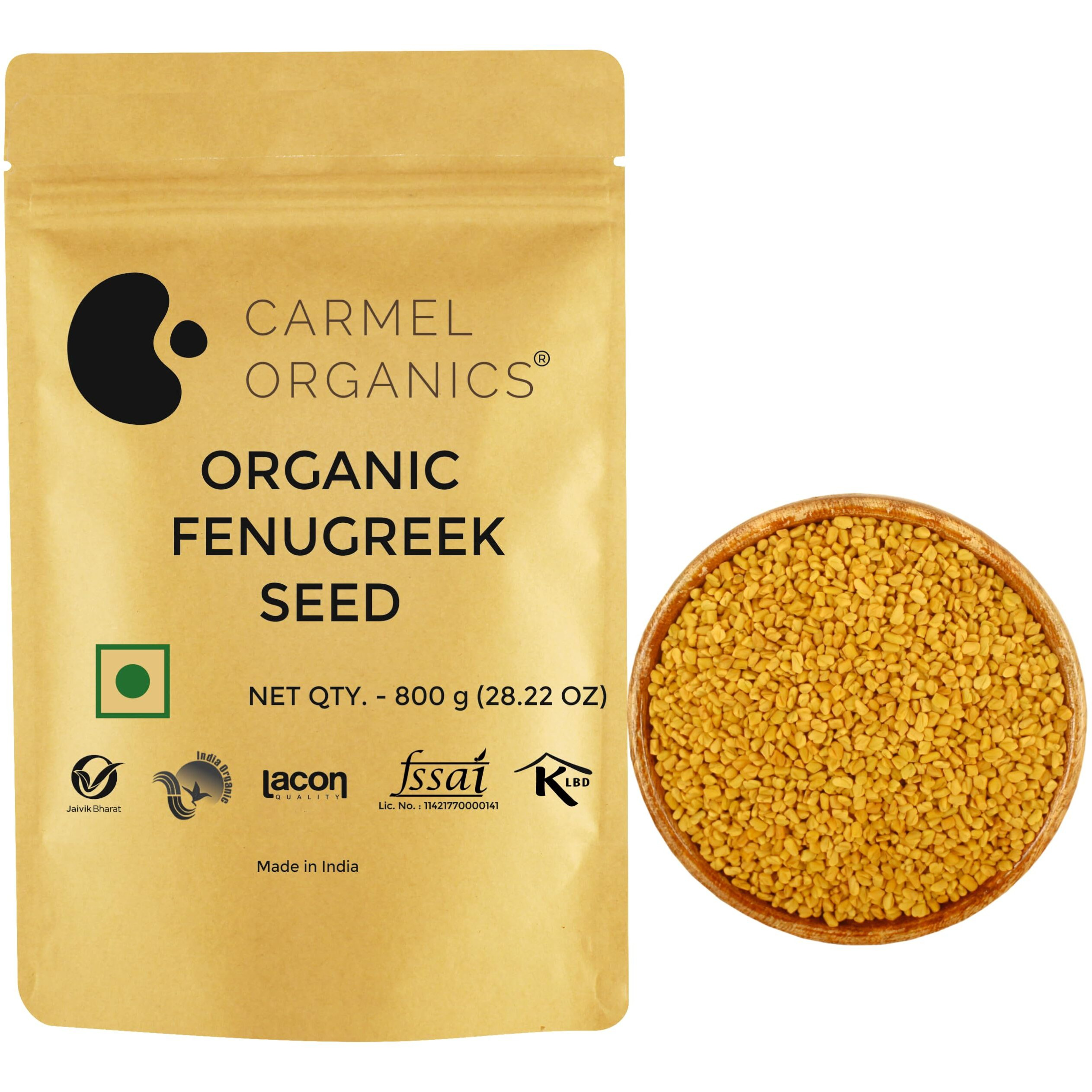 CARMEL ORGANICS Fenugreek Seed/Methi Seeds (Whole, 800 Grams) For Your Hair Growth & Health Care,Trigonella Foenum-Graecum,Jaivik Bharat Certified,Menthya,Venthayam,Menthulu,No Added Preservatives