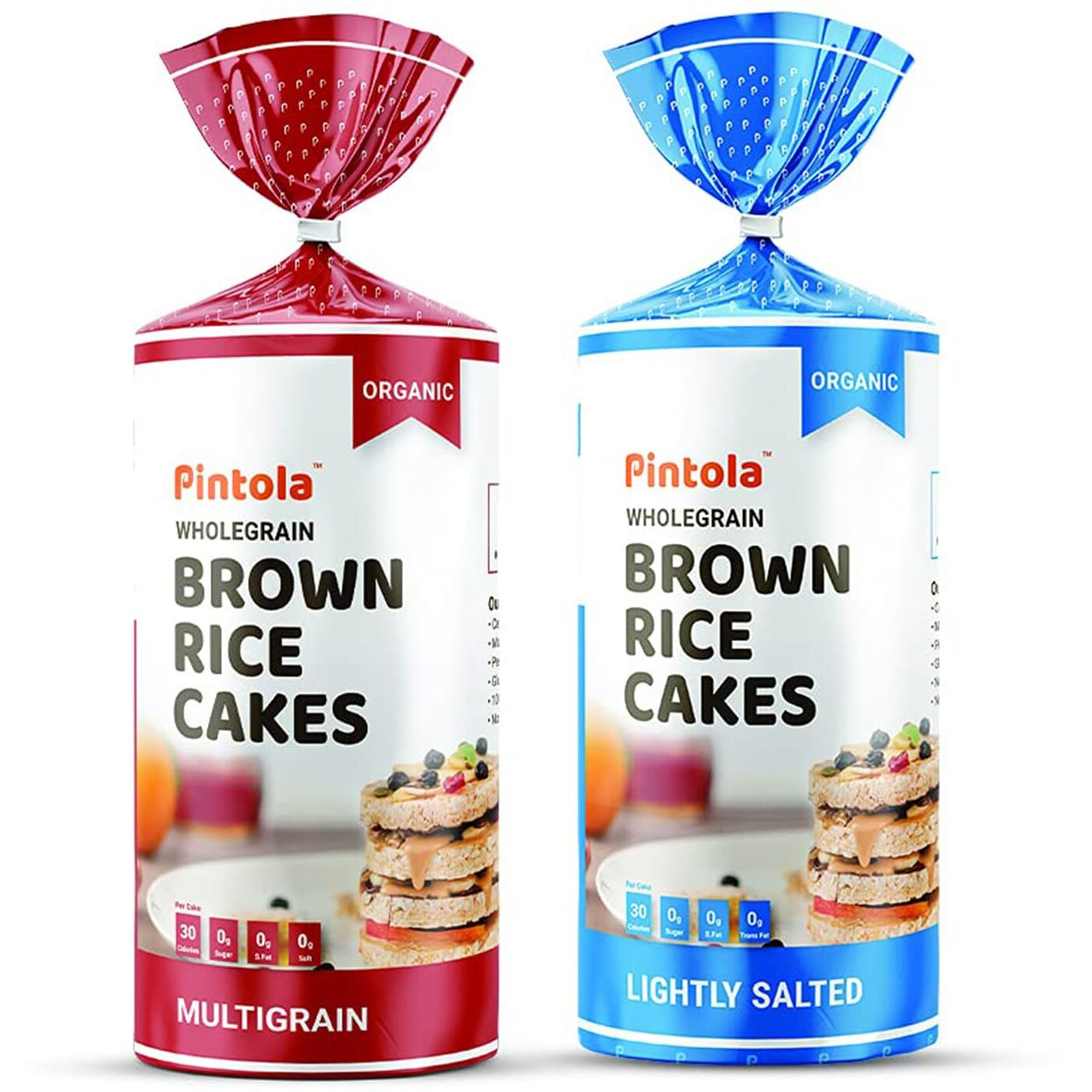 Pintola Organic Wholegrain Brown Rice Cakes Combo Pack (All Natural) (Multigrain and Lightly Salted) (130 g x 2)