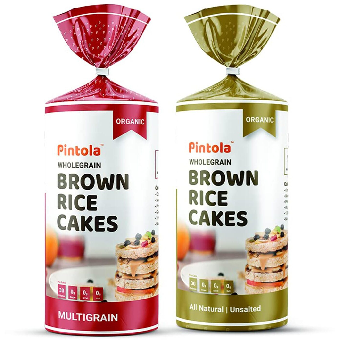 Pintola Organic Wholegrain Brown Rice Cakes Combo Pack (All Natural) (Multigrain and Unsalted) (130 g x 2)