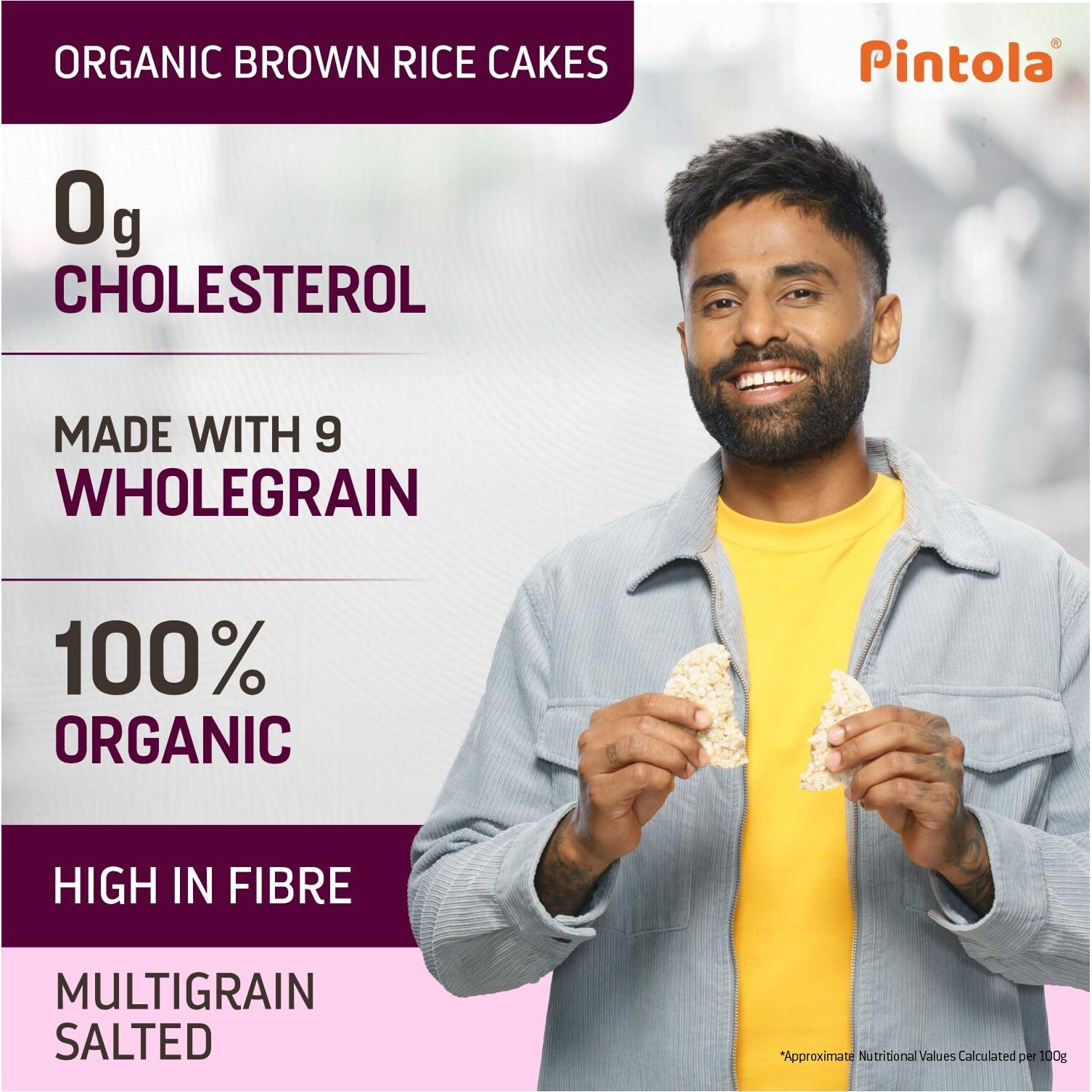 PINTOLA Organic Brown Rice Cake - Multigrain (Salted, Pack of 2) (130 g x 2), Gluten-Free Snack for Weight Loss, Made with 9 Wholegrains, Soy and Yeast-Free, Taste Best With Peanut Butter, Low Fat, 30 calorie per cake