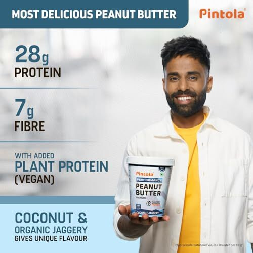 Pintola Coconut Jaggery Performance Series Peanut Butter (Crunchy) - 1kg | Vegan Protein | 28% Protein | High Protein & Fiber