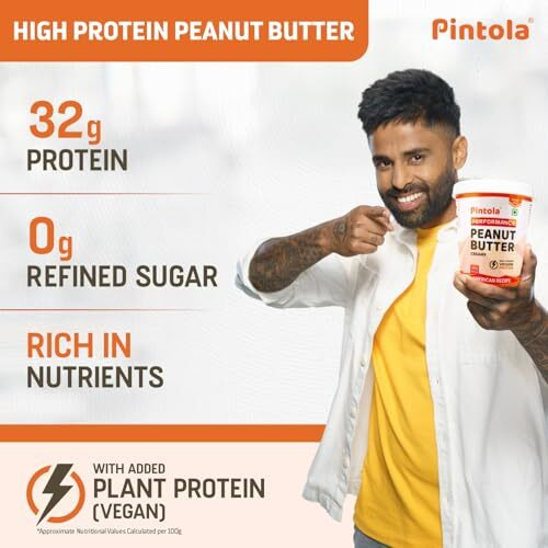 Pintola American Recipe Performance Series Peanut Butter (Crunchy) - 510g | Vegan Protein | 32% Protein | High Protein & Fiber