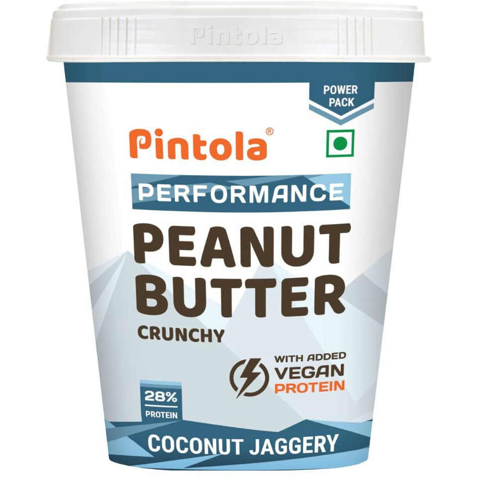 Pintola Plant Protein Peanut Butter Coconut Jaggery Crunchy 510g, 28% High Protein, 7g Fiber, Vegan Protein, Gluten Free, Zero Trans Fat, Nut Butter, Bread Snacks