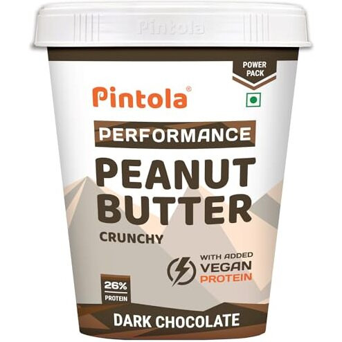 Pintola Plant Protein Peanut Butter Dark Chocolate Crunchy 510g, 26% High Protein, 5g Fiber, Vegan Protein, Gluten Free, Zero Trans Fat, Nut Butter, Bread Snacks