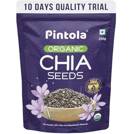 Pintola Organic Chia Seeds 250g, 100% Pure & Premium Qualtity, High Protein and Fiber, Gluten Free