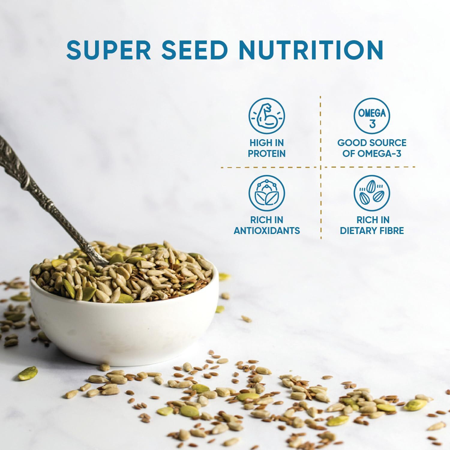 Pintola Premium & Wholesome 9 in 1 Ultimate Mix Seeds Contains Pumpkin, Watermelon, Sunflower, Flax, Chia, Soynut, Black & White Sesame & Muskmelon Seeds, 9 Varieties, 250g, High Fiber and Nutrients