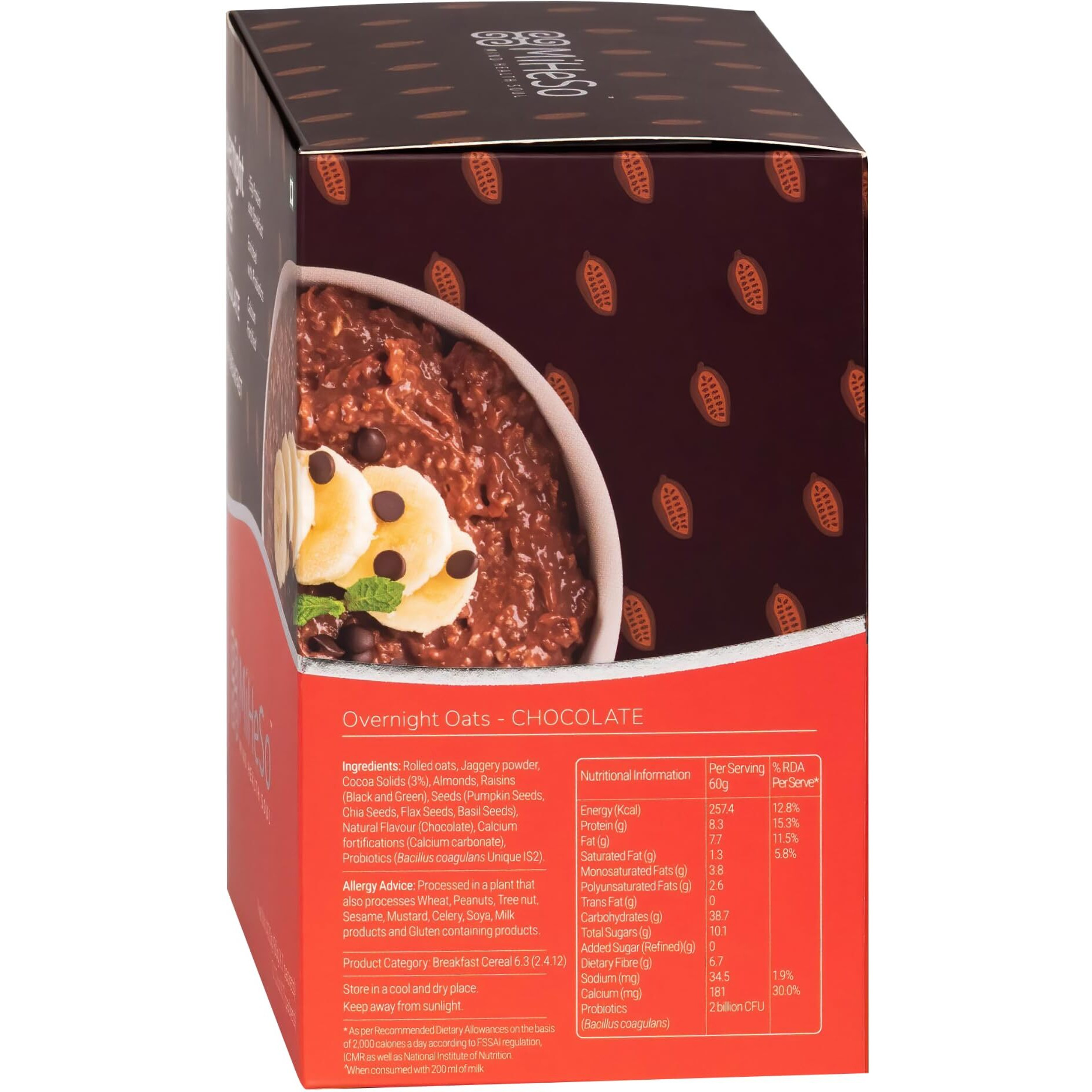 MiHeSo Mind Health Soul Miheso Overnight Oats (Chocolate) 420G|Healthy Oatmeal Breakfast|Ideal For Weight Loss,Fitness|No Refined Sugar|High Protein,Calcium&Fibre|Gluten Free|Added Probiotics