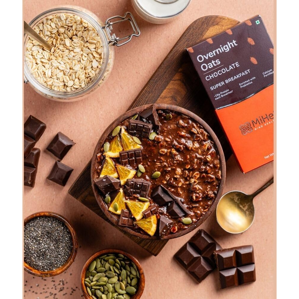 MiHeSo Mind Health Soul Miheso Overnight Oats (Chocolate) 420G|Healthy Oatmeal Breakfast|Ideal For Weight Loss,Fitness|No Refined Sugar|High Protein,Calcium&Fibre|Gluten Free|Added Probiotics