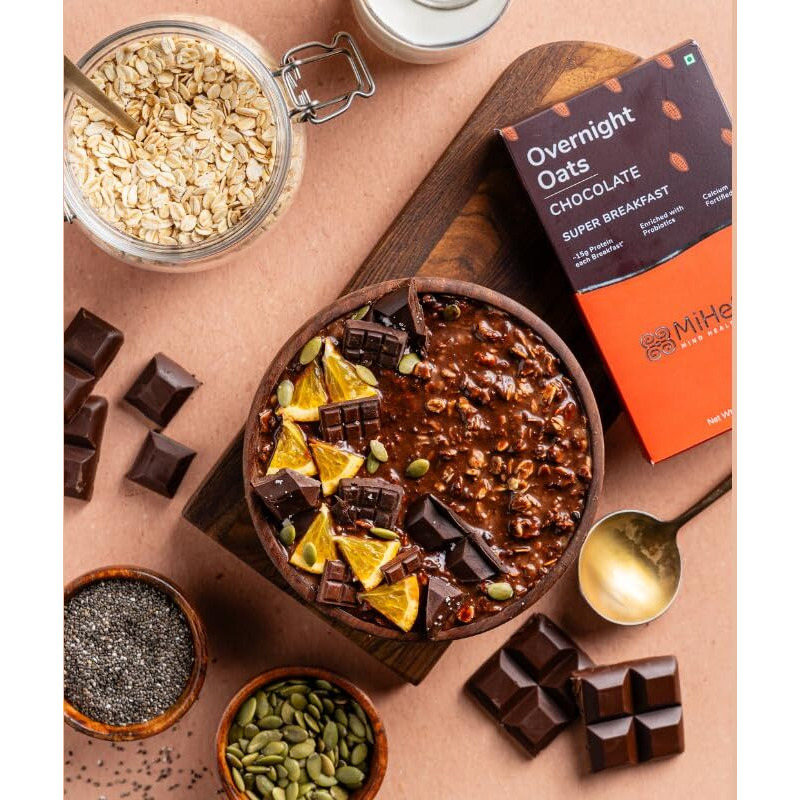 MiHeSo Mind Health Soul Miheso Overnight Oats Chocolate Sampler - 60Gm | Healthy Oatmeal Breakfast | No Refined Sugar | High Protein, Calcium And Fibre | Gluten Free | Added Probiotics