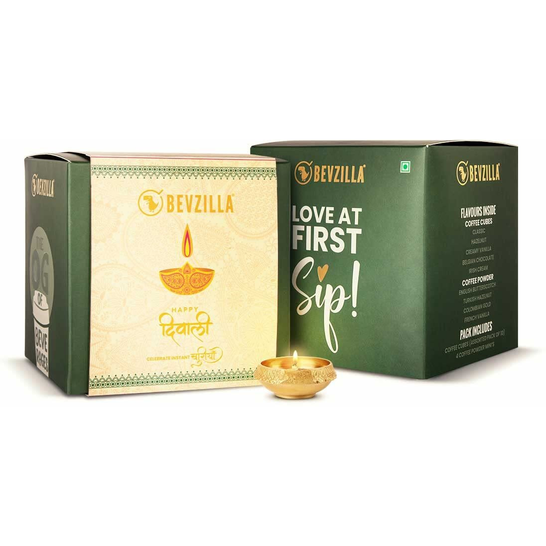 Bevzilla Gift Box Of Flavoured Instant Coffee Powder Pack of 4 (25 Grams Each) & Assorted Pack of 10 Coffee Cubes | Strong Coffee| Perrfect Fo Gifting | premium Coffee| 100% Arabica Coffee|With Date Palm Jaggery