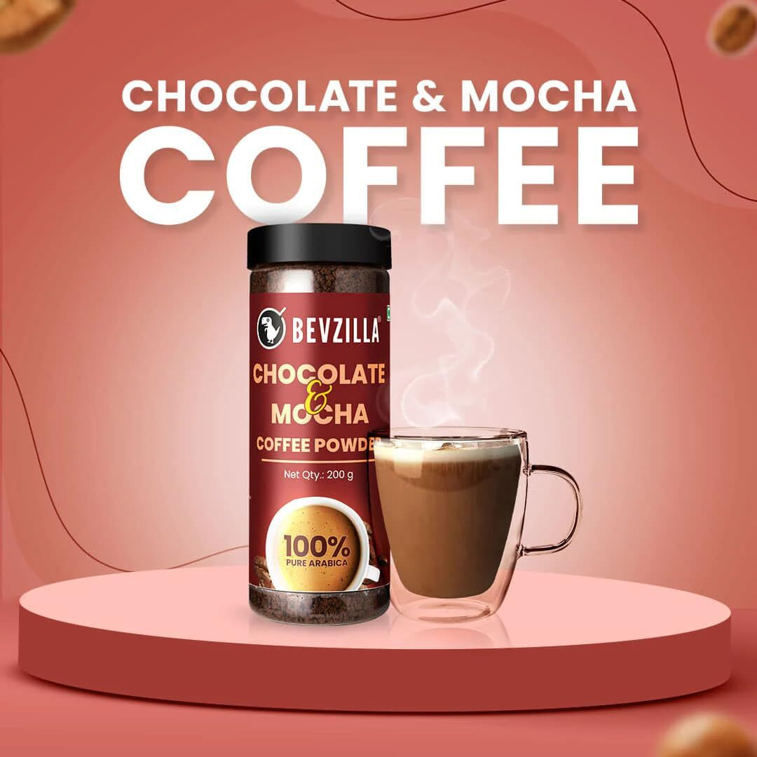 Bevzilla 200 Gram Instant (Choco-Mocha) Coffee Powder | Make 100 Cups | 100% Arabica |Strong Coffee| Classic Coffee| Espresso, Latte & Cappuccino | Hot & Cold Coffee | Unbreakable Jar
