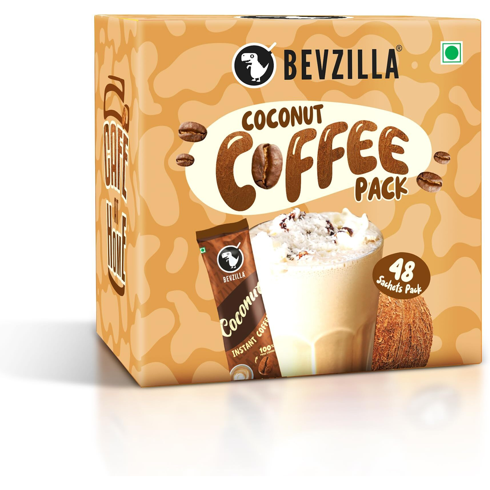 Bevzilla 48 Instant Coffee Powder Sachets (Coconut) - 96 Grams| Hot & Cold Coffee| Makes 48 Cups| 100% Arabica Coffee| Strong Coffee| Easy To Carry| Best Coffee| Espresso, Latte, Cappuccino