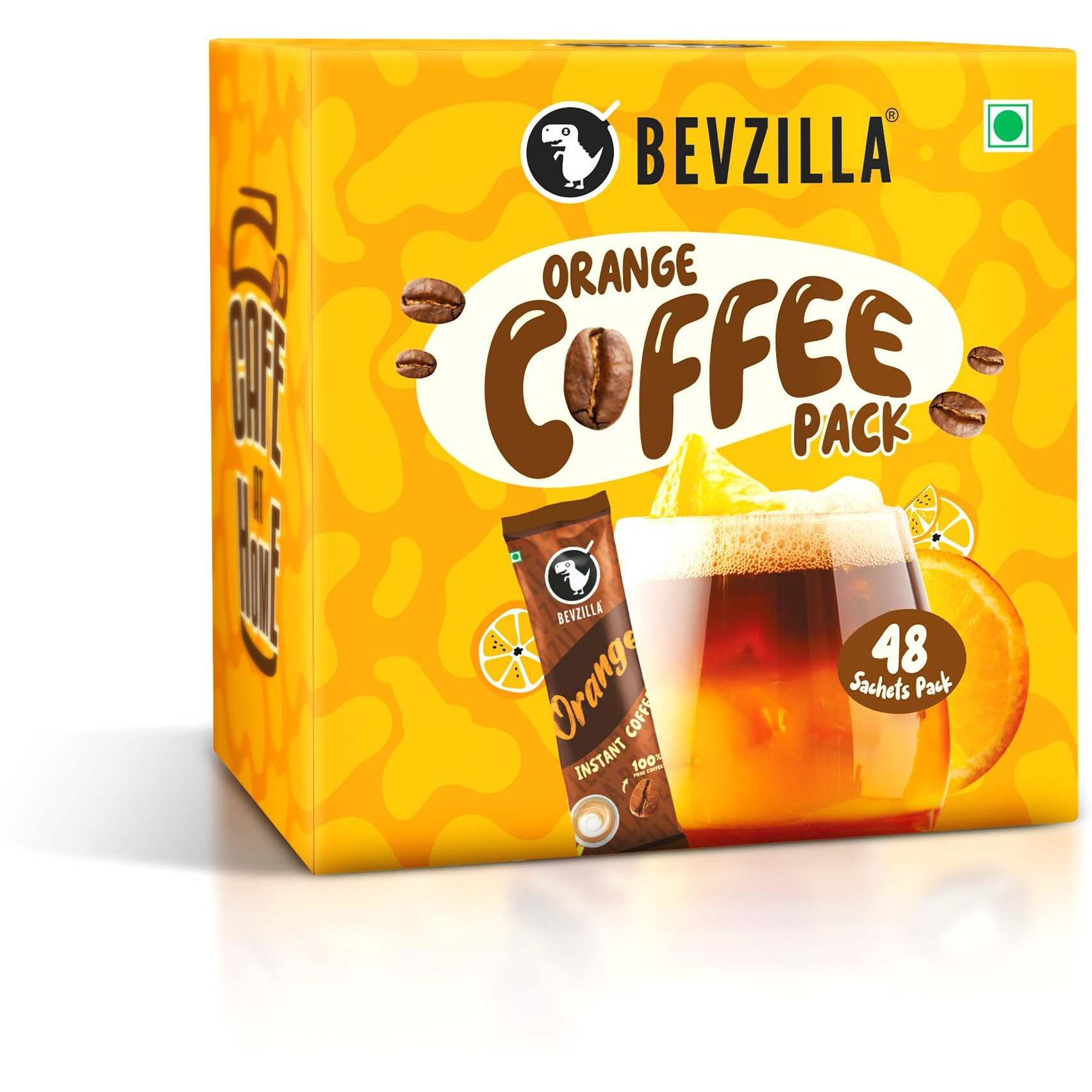 Bevzilla 48 Instant Coffee Powder Sachets (Orange) - 96 Grams| Hot & Cold Coffee| Makes 48 Cups| 100% Arabica Coffee| Strong Coffee| Easy To Carry| Best Coffee| Espresso, Latte, Cappuccino