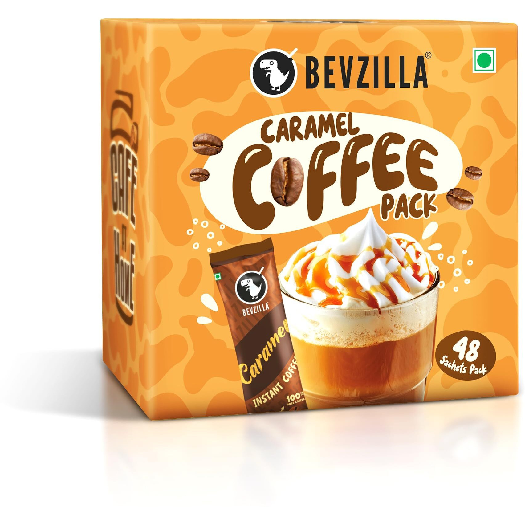 Bevzilla 48 Instant Coffee Powder Sachets (Caramel) - 96 Grams| Hot & Cold Coffee| Makes 48 Cups| 100% Arabica Coffee| Strong Coffee| Easy To Carry| Best Coffee| Espresso, Latte, Cappuccino