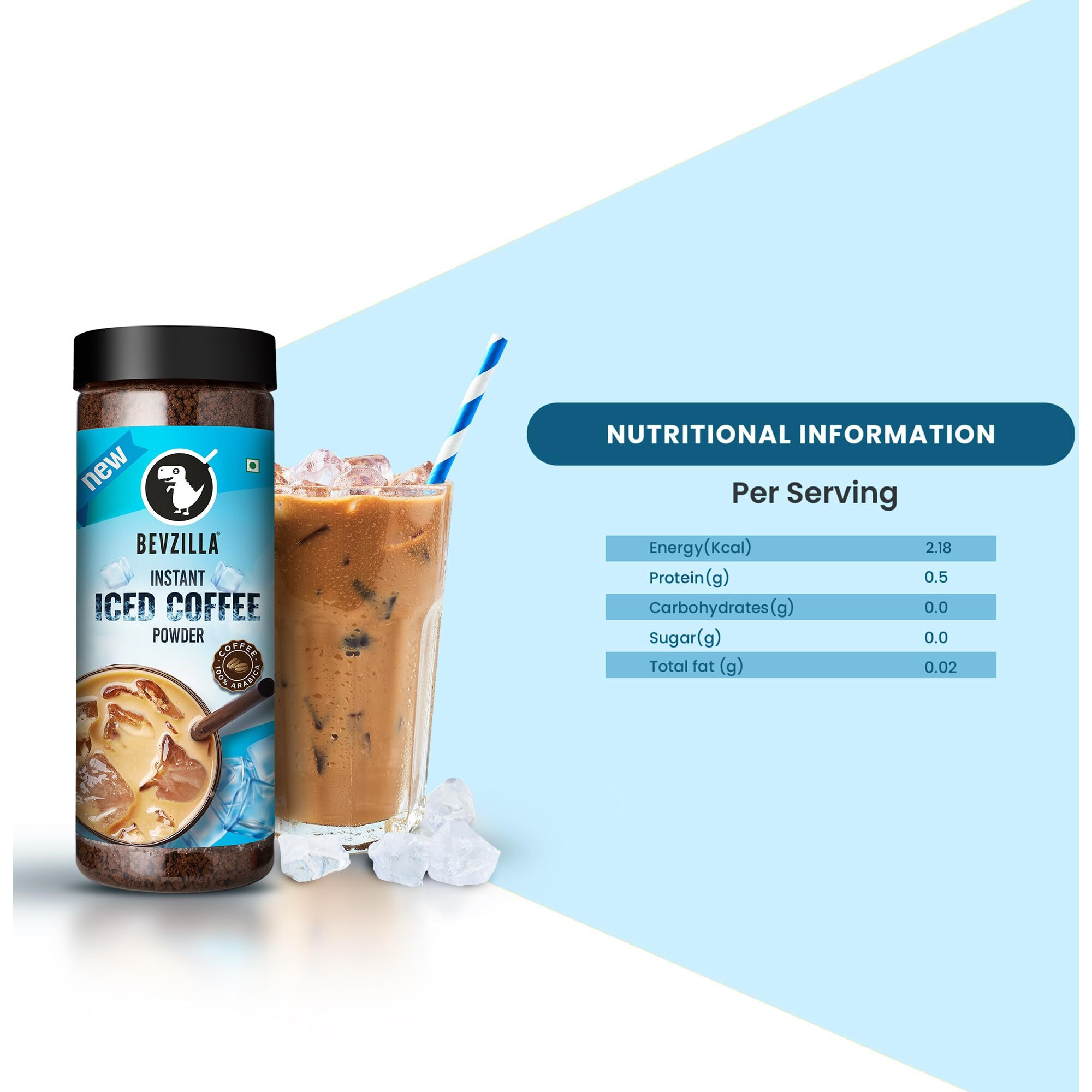 Bevzilla 200 Gram Instant Iced Coffee Powder | Make 100 Cups | 100% Arabica Strong Coffee | Cold Coffee | Unbreakable Jar