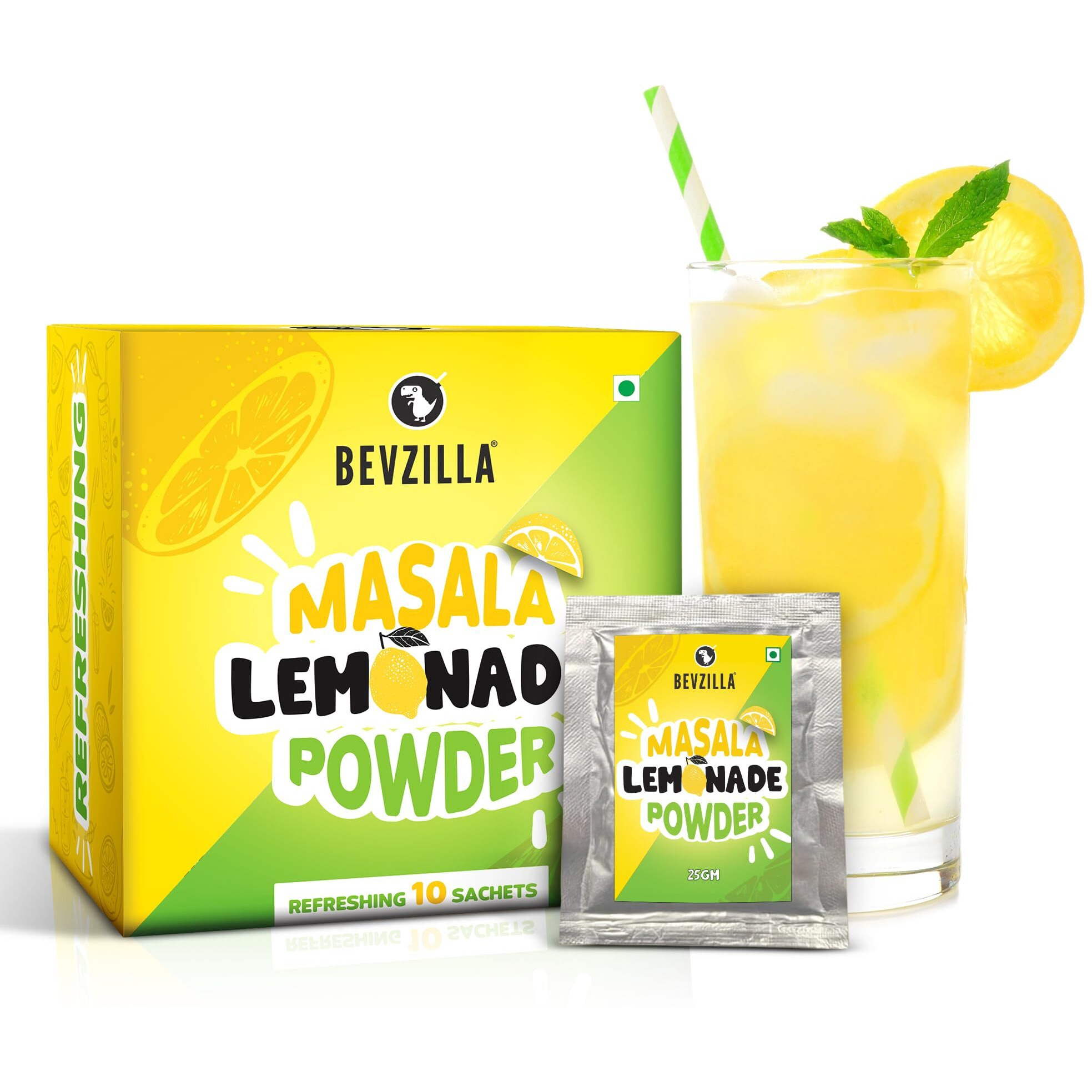 Bevzilla Masala Lemonade Infused with vitamin C | Handcrafted Instant Drink Premix | Refreshing Lemon Summer Drink | Makes upto 50 Glasses|25 * 10 Sachets | Easy to carry