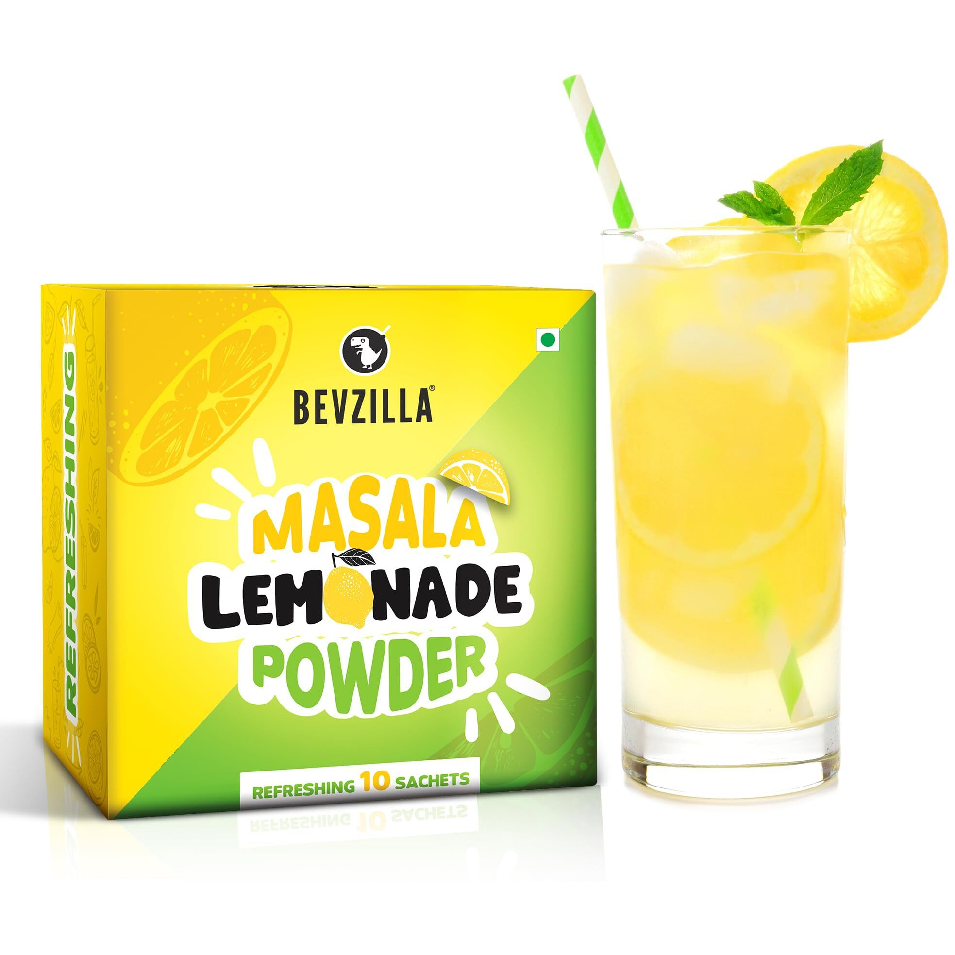 Bevzilla Masala Lemonade Infused with vitamin C | Handcrafted Instant Drink Premix | Refreshing Lemon Summer Drink | Makes upto 50 Glasses|25 * 10 Sachets | Easy to carry