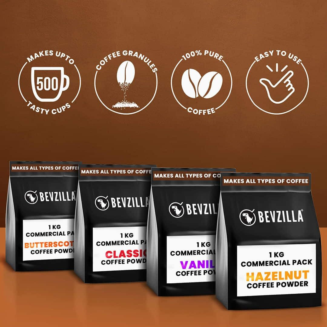 Bevzilla 1kg Butterscotch Instant Coffee Powder | Makes 500 Cups | Made For HoReCa