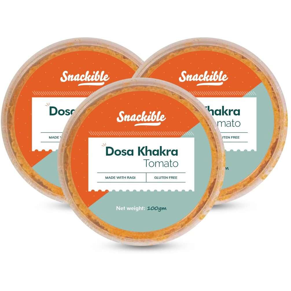 Snackible Tomato Dosa Khakhra (Pack of 3) 3x100gm | Healthy Snack | Made with Ragi | Gluten Free | Source of Protein | No Preservatives