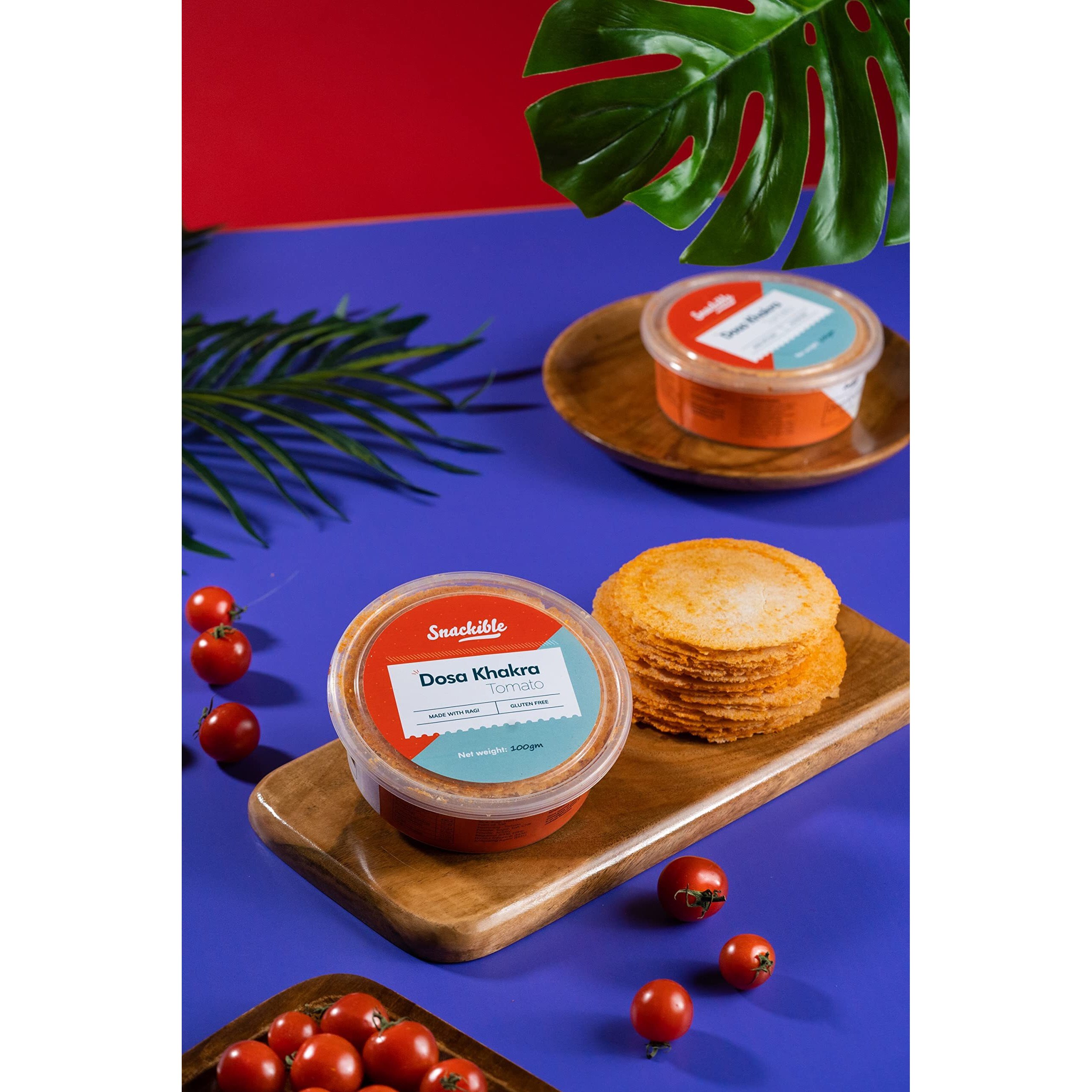 Snackible Tomato Dosa Khakhra (Pack of 3) 3x100gm | Healthy Snack | Made with Ragi | Gluten Free | Source of Protein | No Preservatives