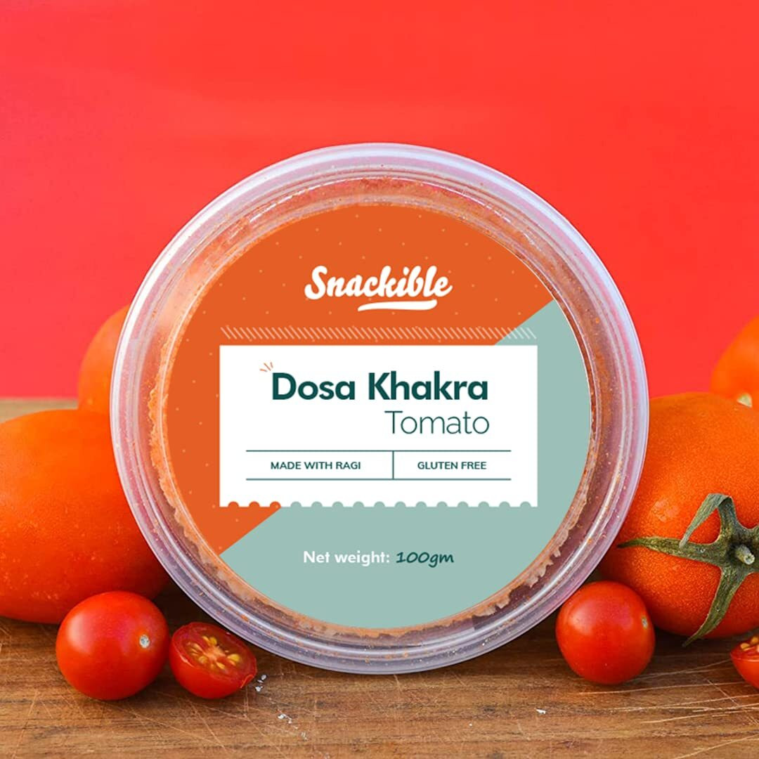Snackible Tomato Dosa Khakhra (Pack of 3) 3x100gm | Healthy Snack | Made with Ragi | Gluten Free | Source of Protein | No Preservatives