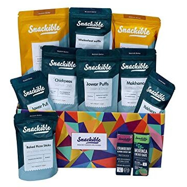 Snackible Birthday Gift Box | Box of 12 Healthy Snacks | Not Fried | No Maida | Rich in Protein & Fibre | Healthy Gifting Option | Sweet & Savoury Snacks