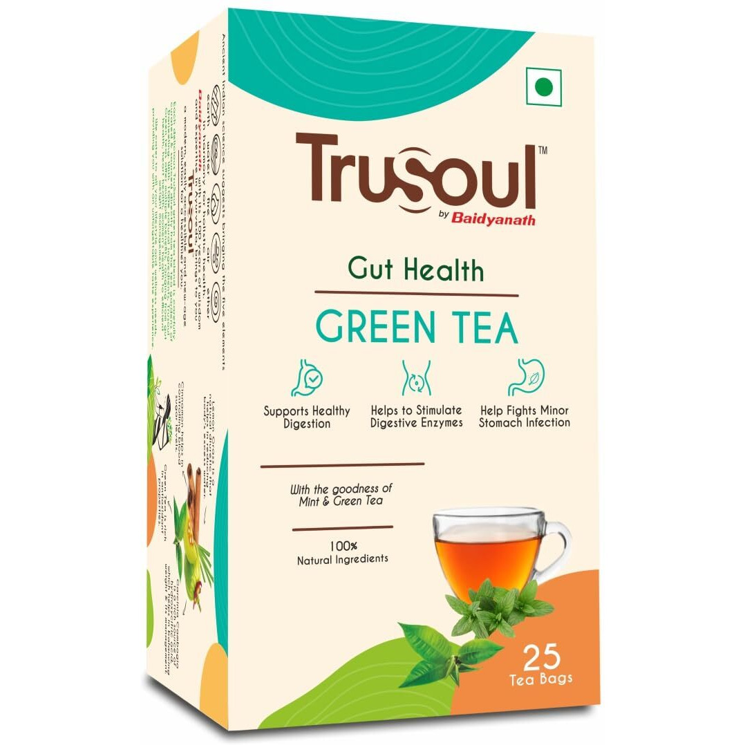 TruSoul By Baidyanath Green Tea for Natural Herbal Gut Health, Blended With Mint,Enriched With Antioxidants, Promotes Healthy Digestive System, Nourishing Herbal Kadha (25 bags)