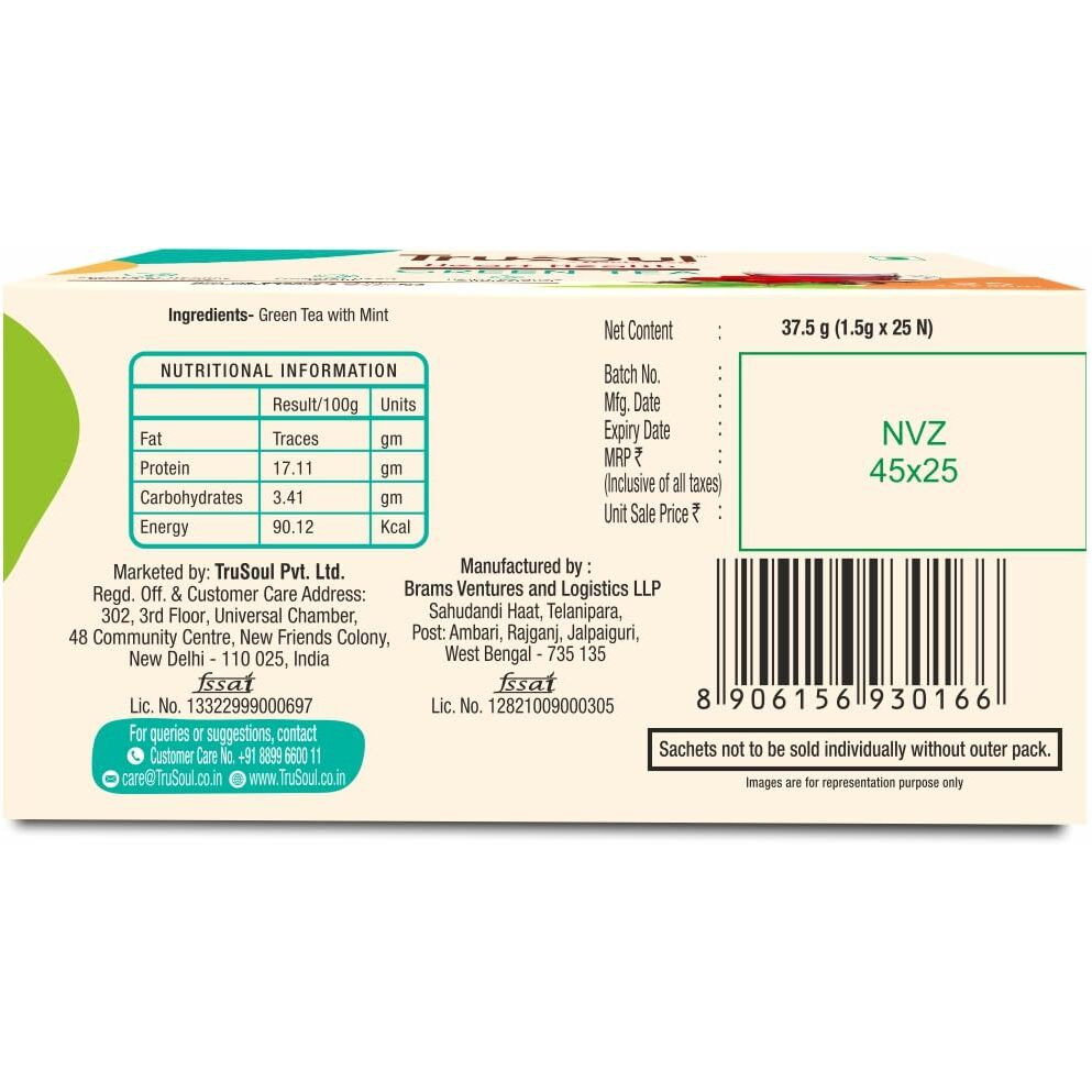 TruSoul By Baidyanath Green Tea for Natural Herbal Gut Health, Blended With Mint,Enriched With Antioxidants, Promotes Healthy Digestive System, Nourishing Herbal Kadha (25 bags)