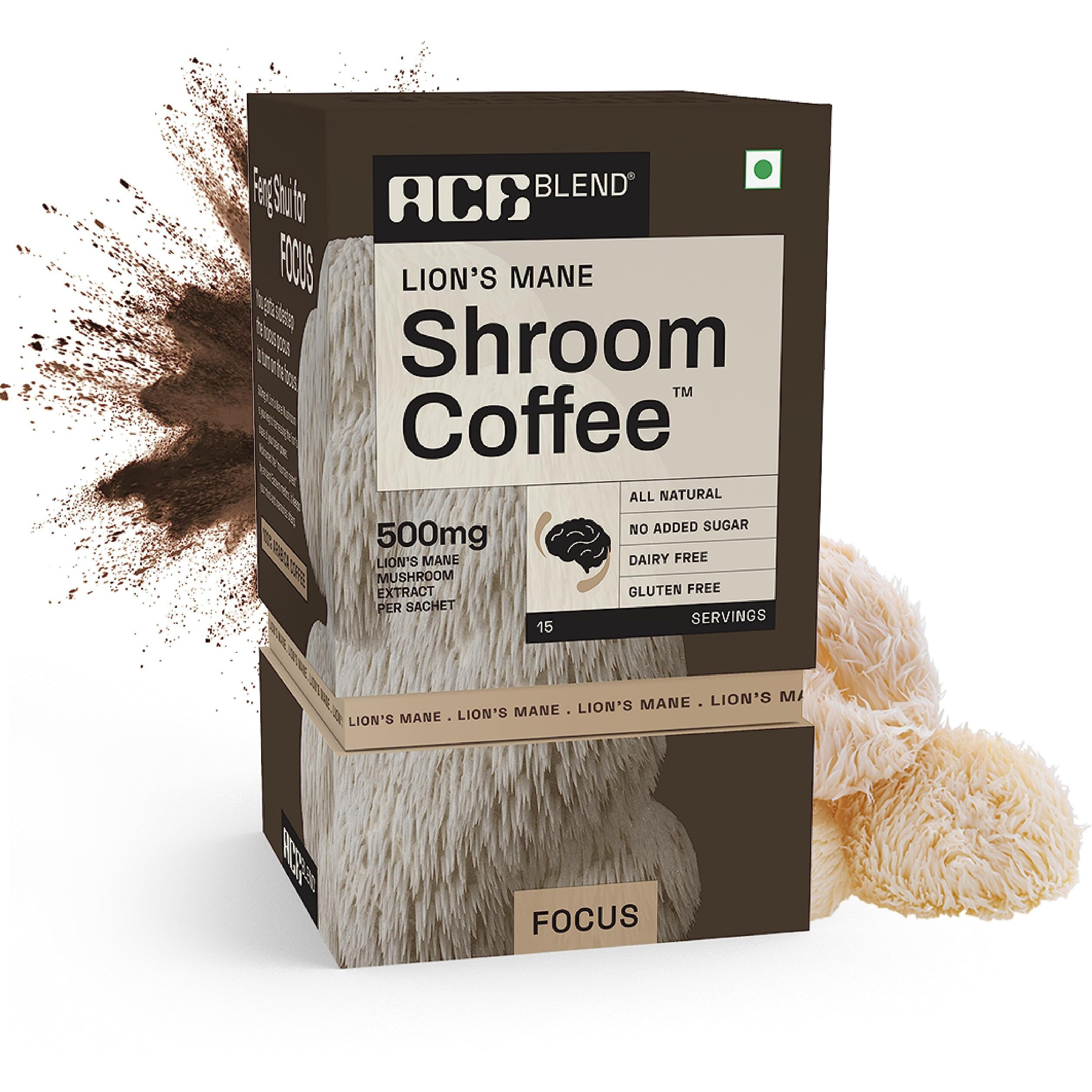 Ace Blend Lions Mane SHROOM COFFEE | 15 serves | Mushroom Coffee | KSM 66 Ashwagandha | L-Theanine | MCT | Focus | Memory | 100% Arabica | Instant Black Coffee | Keto | Cold/Hot Brew