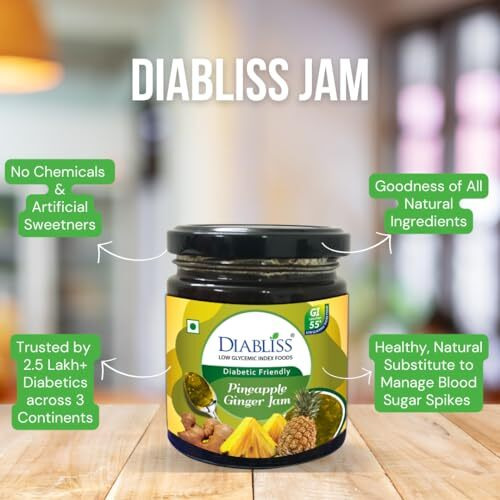 DiaBliss Diabetic Friendly Mixed Fruit Jam 225g Low Glycemic Index(GI) Sugar Free Alternative (Pineapple Ginger Jam)