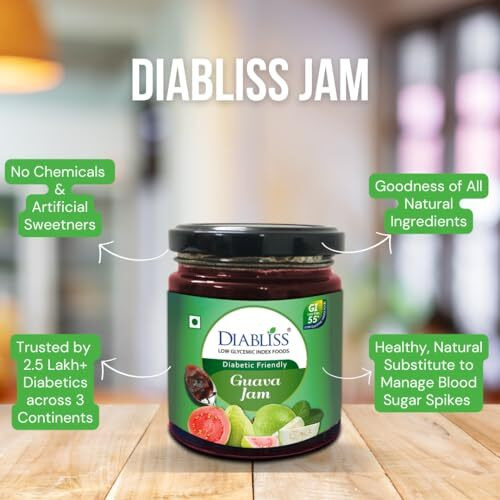 Diabliss Guava Jam - Diabetic-Friendly 225G Bottle|Low Gi - No Artificial Sweeteners|Blood Glucose Control|Crafted With Fresh & Nutrient-Packed Fruits|An Irresistibly Tasty Delight For All Ages