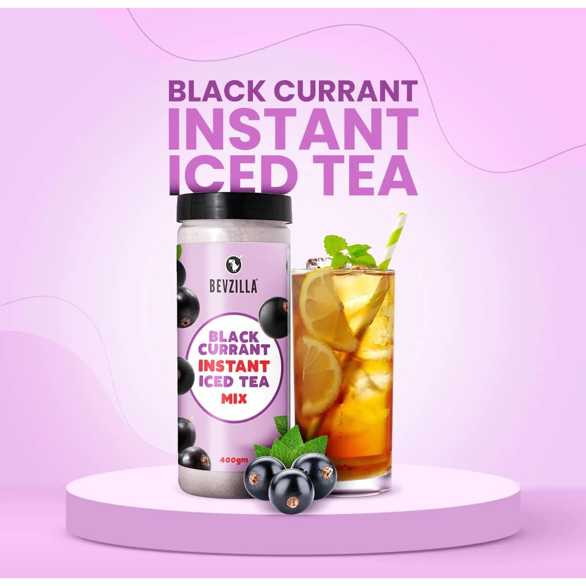 Bevzilla Black Currant Instant Iced Tea Mix - 400 Grams | Perfect For Summers | Refreshing | Instant