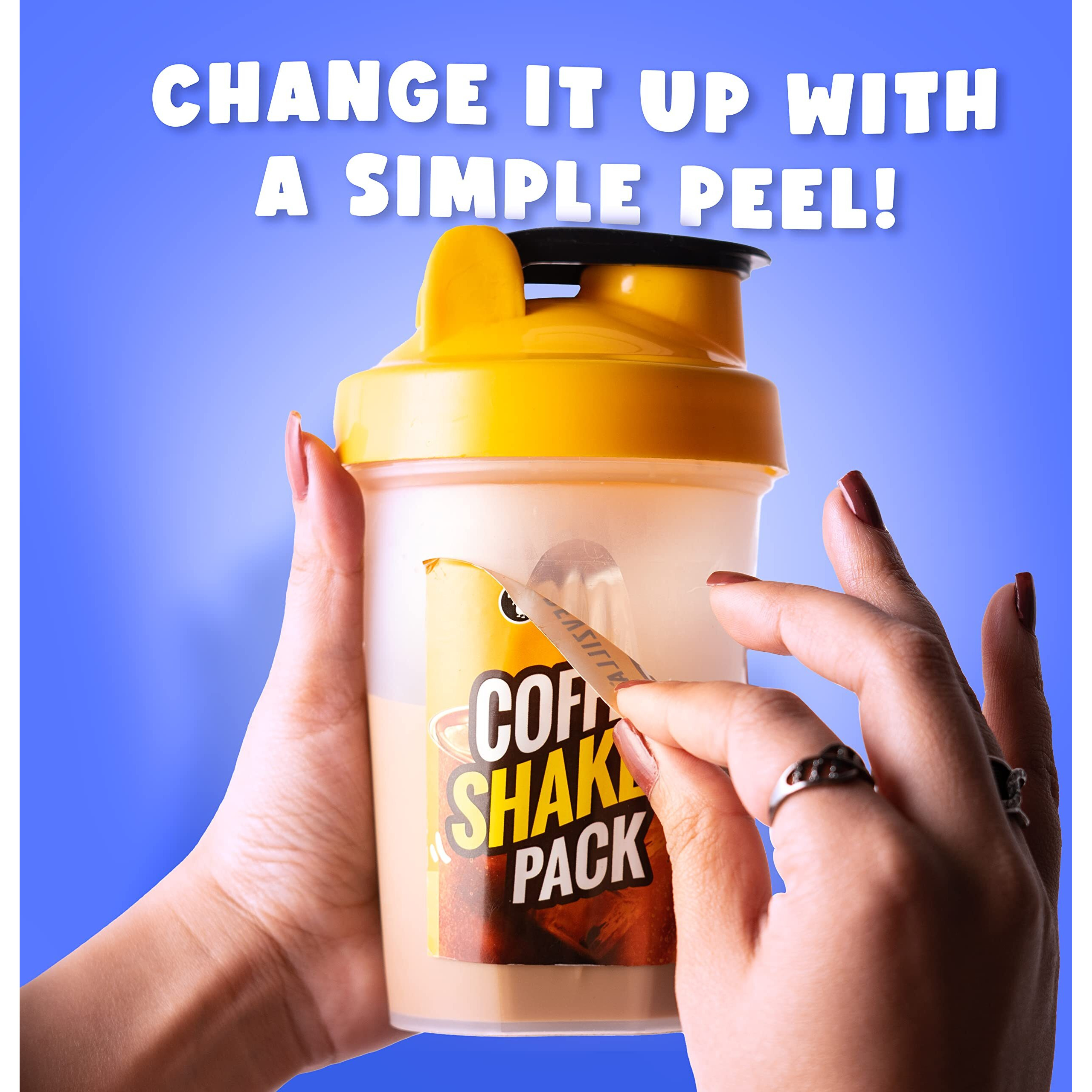 Bevzilla Instant Coffee Sachets & Bottle Pack With 25 Flavoured Coffee Sachets (2 Grams Each) And BPA Free Shaker 500 Ml For Office, School, Gym, College, Makes Cold Coffee, Frappe, Cafe Shakes At Home | English Butterscotch, Colombian Gold, French Vanilla & Turkish Hazelnut Flavour | Protein Shaker| Cold Coffee Shaker| Leak Proof | Gym Shaker Bottle
