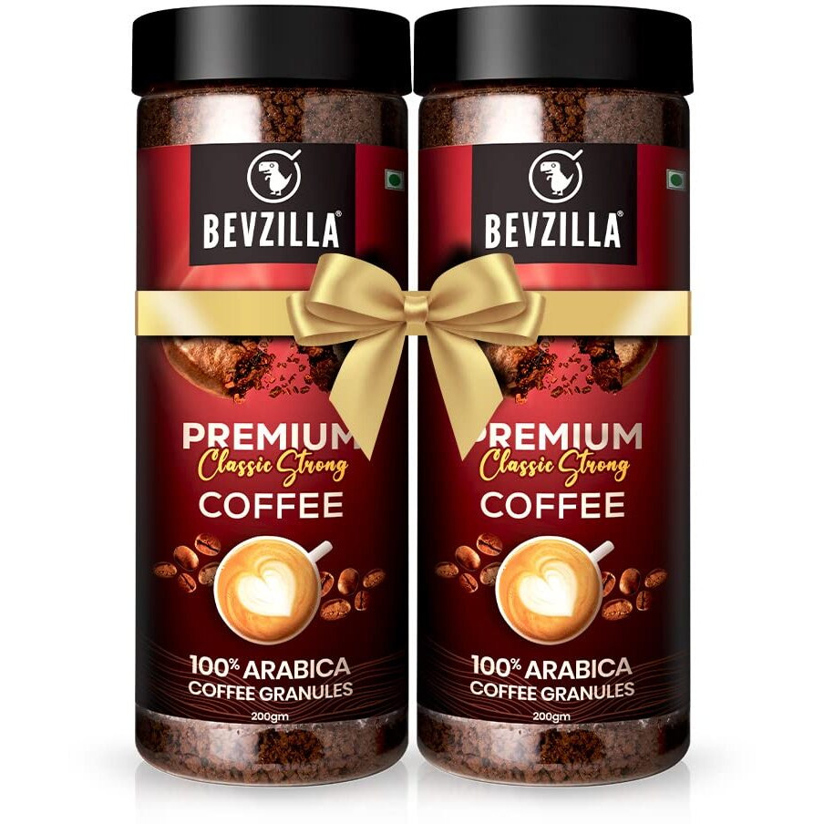 Bevzilla 400 Gram (200 Gm Pack of 2) 100% Arabica Instant Classic Strong Coffee Powder | Make 200 Cups Coffee| Espresso, Latte & Cappucino| Hot Cold Unbreakable Jar