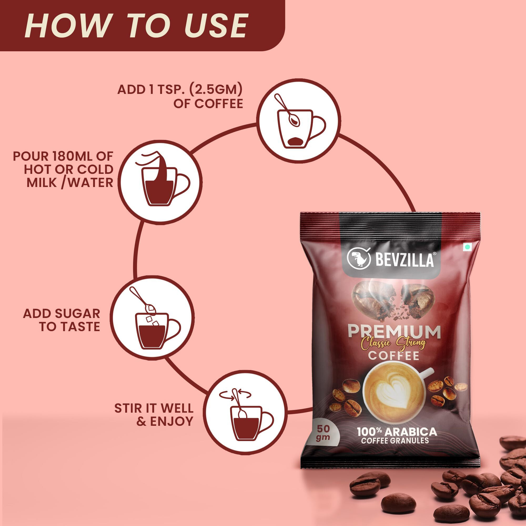 Bevzilla 100 Grams (50 Gm X 2 Bags) Classic Strong Coffee Powder | Make 50 Cups| Strong Coffee| Classic Coffee| Espresso, Latte & Cappucino| Hot & Cold Coffee