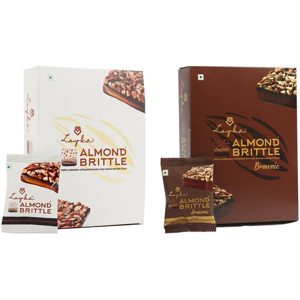 LOYKA Almond Brittle Combo-Classic(12 Pcs)&Brownie(12 Pcs) Any-Time Snack Choco&Nut Dryfruit Delicacy Roasted California Almonds(40%),Dark Choco,Salted Caramel,Crunchy Brownie Gift,408 Grams