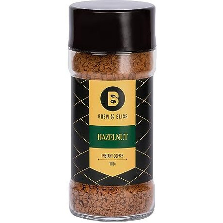Brew & Bliss Hazelnut Coffee | 100g | Flavored Instant Coffee | 100% Authentic Coffee Powder for Hot & Cold Coffee | Serves Cafe Style Coffee Upto 50 Cups